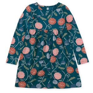 Tea Collection Teal Floral Fit-and-Flare Long Sleeve Dress